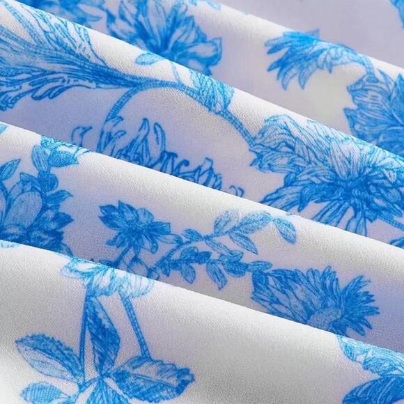 Blue Floral Puff Sleeve Cottagecore Mini Dress - Picture 3 of 6